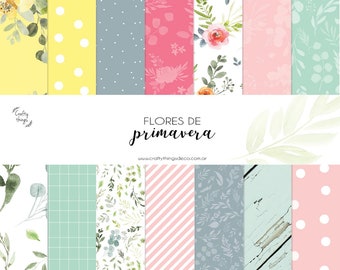 SPRING FLOWERS, digital papers for scrapbooking, digital papers, printable kit, digital scrapbooking kit, flower paper