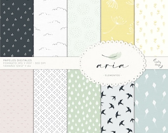 ARIA Kit, Digital Collection, Digital Scrapbooking Paper, Printable Kit, Digital Scrapbooking Kit - Air, Natural Elements