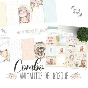 WALDTIERE KOMBI, digitales Scrapbooking-Papier-Set, druckbare Decoupage, Babys, nahtloses Muster, ideal für Projekte, Geschenkkarten