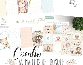 FOREST ANIMALS COMBO, digital scrapbooking paper kit printable decoupage, babies, seamless pattern ideal for projects gifts cards