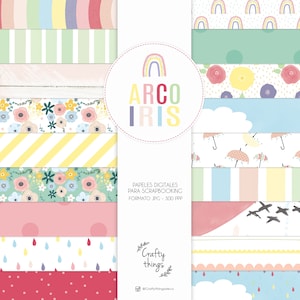 RAINBOW, papiery cyfrowe, papiery do scrapbookingu, papiery cyfrowe, zestaw do druku, cyfrowy zestaw do scrapbookingu, wzory tęczy