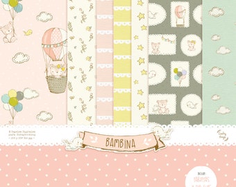 BAMBINA Kit, Digital Collection, Digital Scrapbooking Paper, Printable Kit, Digital Scrapbooking Kit for Babies, Girl