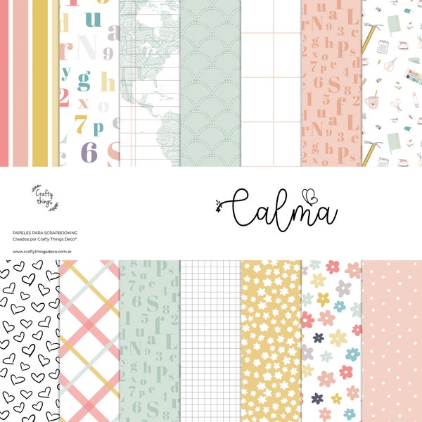 Kit CALMA, Collezione digitale, carta per scrapbooking digitale, kit stampabile, kit per la creazione di biglietti per scrapbooking digitale, hobby, artigianato