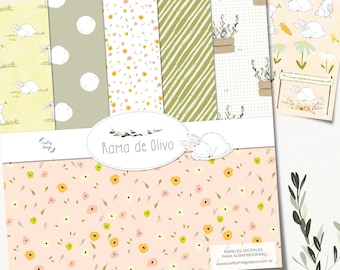 Olive Branch Papers and Die Cuts, digital scrapbooking papers, printable digital kit, Easter, spring, flowers