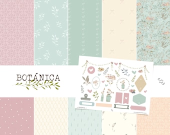 Kit BOTANICA, Colección Digital, Papel digital scrapbooking, kit imprimible, kit digital scrapbooking botánica, flores, floral