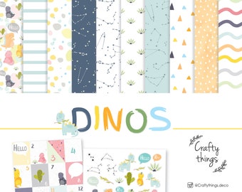 DINOS, digital papers for scrapbooking, printable kit, digital scrapbooking kit, baby and children collection