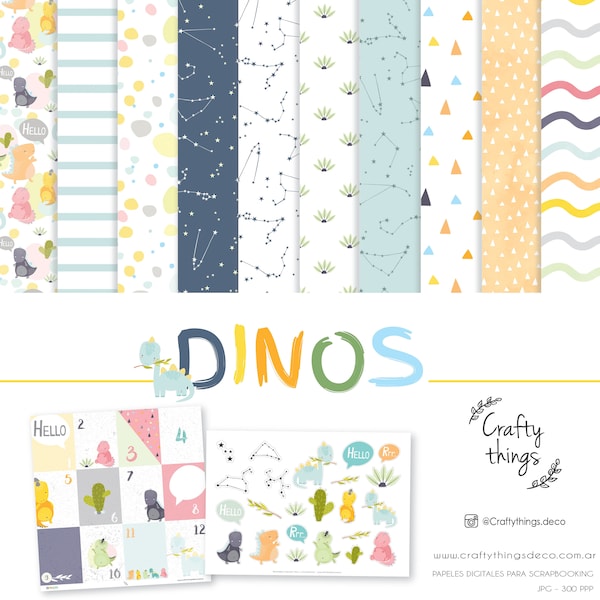 DINOS, digital papers for scrapbooking, digital papers, printable kit, digital scrapbooking kit, baby children collection