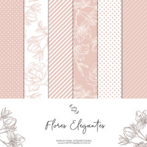 ELEGANT FLOWERS, digital scrapbooking papers, printable kit, digital scrapbooking kit