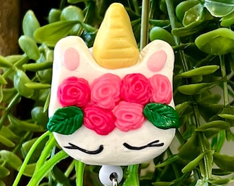 Unicorn badge holder, Unicorn nurse badge, unicorn badge reel, clay badge holder, retractable badge, rotating badge clip, clay badge