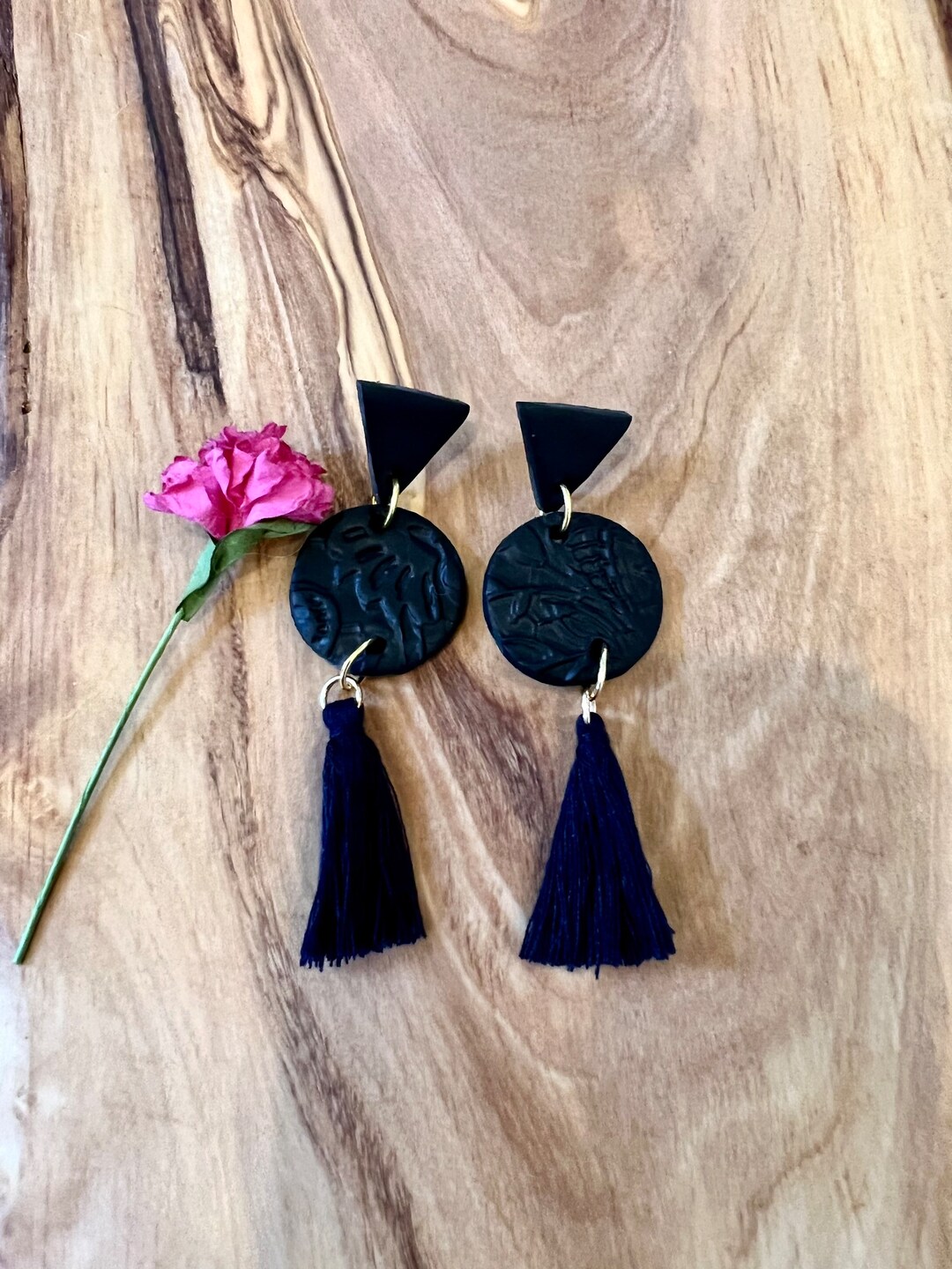 Black Tassel Earrings, Black Round Earrings, Black 3 Tier Earrings, Statement Earrings, Tassel
