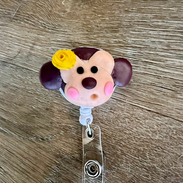 Monkey badge holder, polymer clay, monkey badge reel, monkey, cute animal gifts, nurse gift, medical gift, badge clip