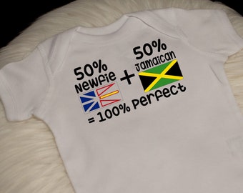 Newfie Jamaican Baby Outfit – Personalized Baby Bodysuits Sizes Newborn and up.