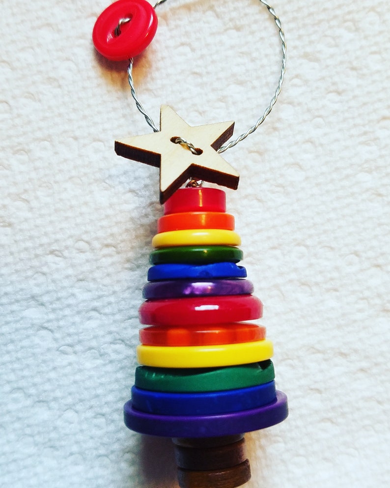 Rainbow Button Tree Ornaments Etsy