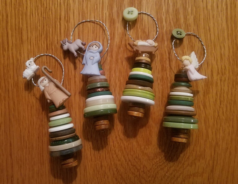Set of Nativity Button Ornaments Etsy