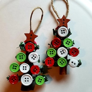 Cinnamon Stick/ Button tree ornaments/ Set