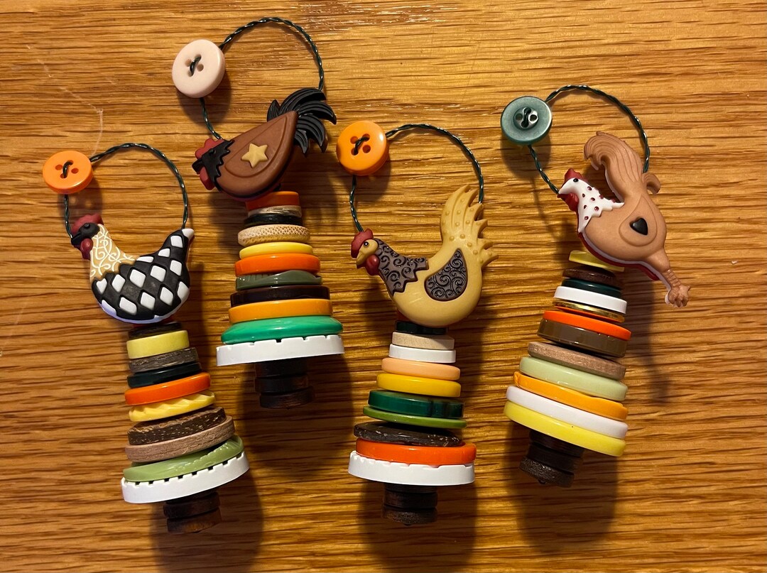 Rooster/ Chicken Button Ornaments - Etsy