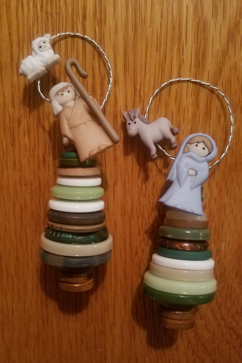 Set of Nativity Button Ornaments Etsy