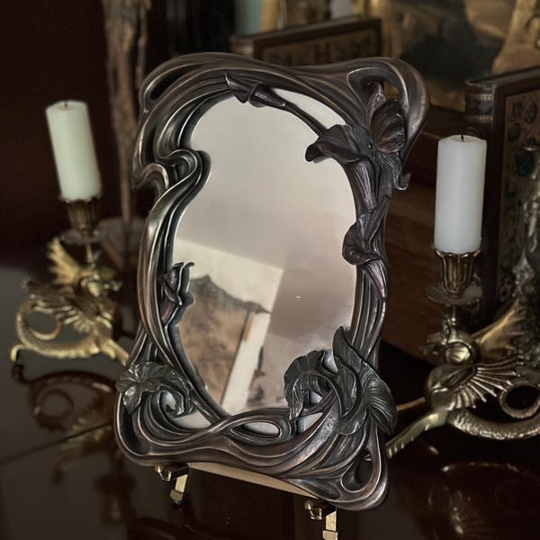 Art Nouveau mirror, Fairy mirror, Butterfly Mirror, Lily Mirror, Vanity, Nouveau Revival Reproduction