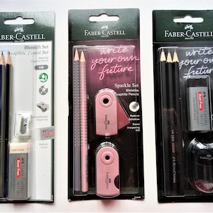Faber Castell Graphite HB Pencils Set, Farber Castell Eraser, Faber Castell Sharpener