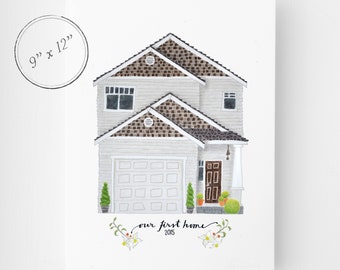 Dibujo de la casa, 9x12, Retrato de la casa, Dibujo personalizado de su hogar, Ilustración de la casa, Retrato de la casa personalizado, Regalo de cierre, Regalo de bienvenida a la casa