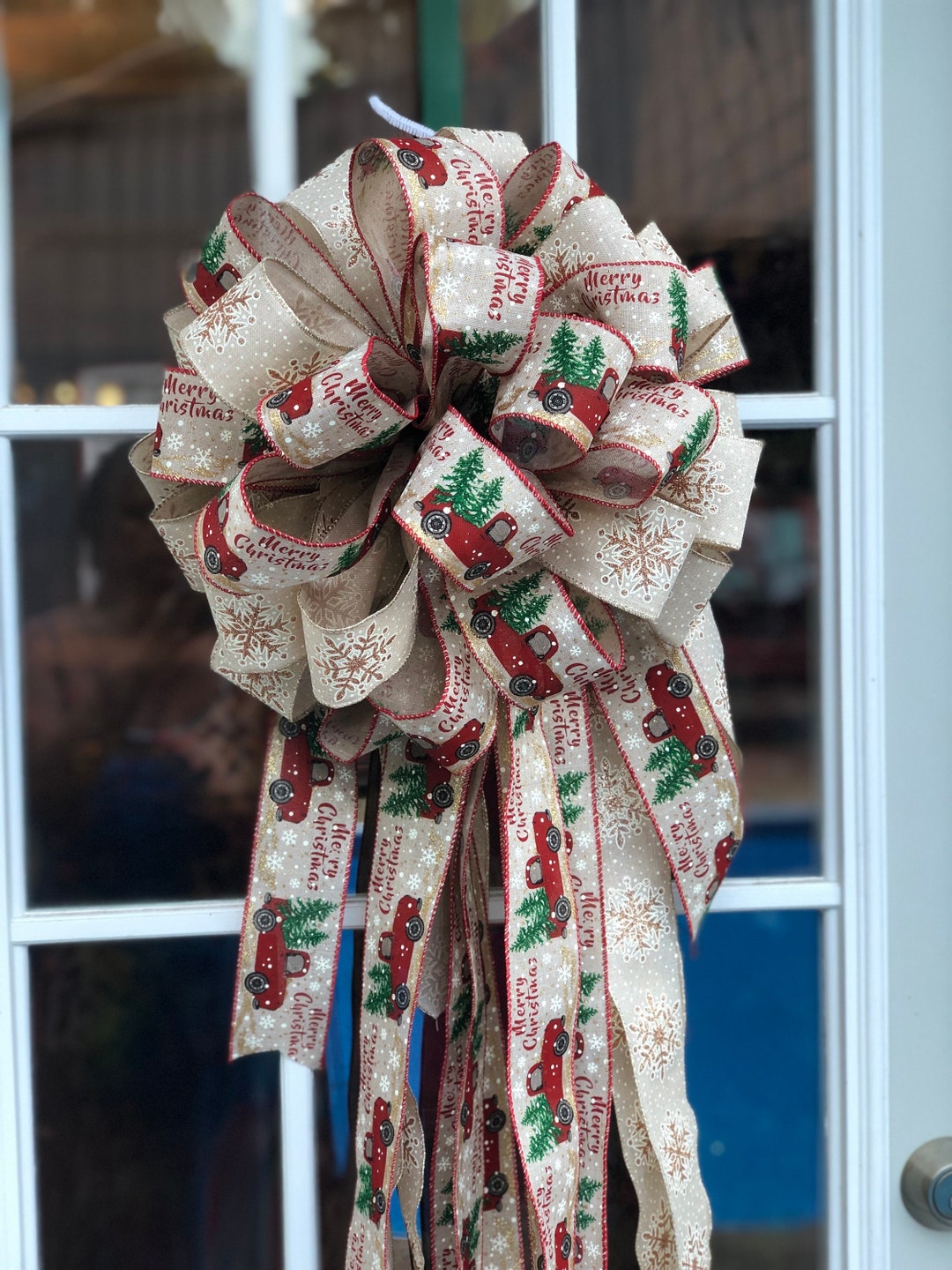 Christmas Tree Bow, Christmas Decorations, Ribbon Decor, Christmas Door