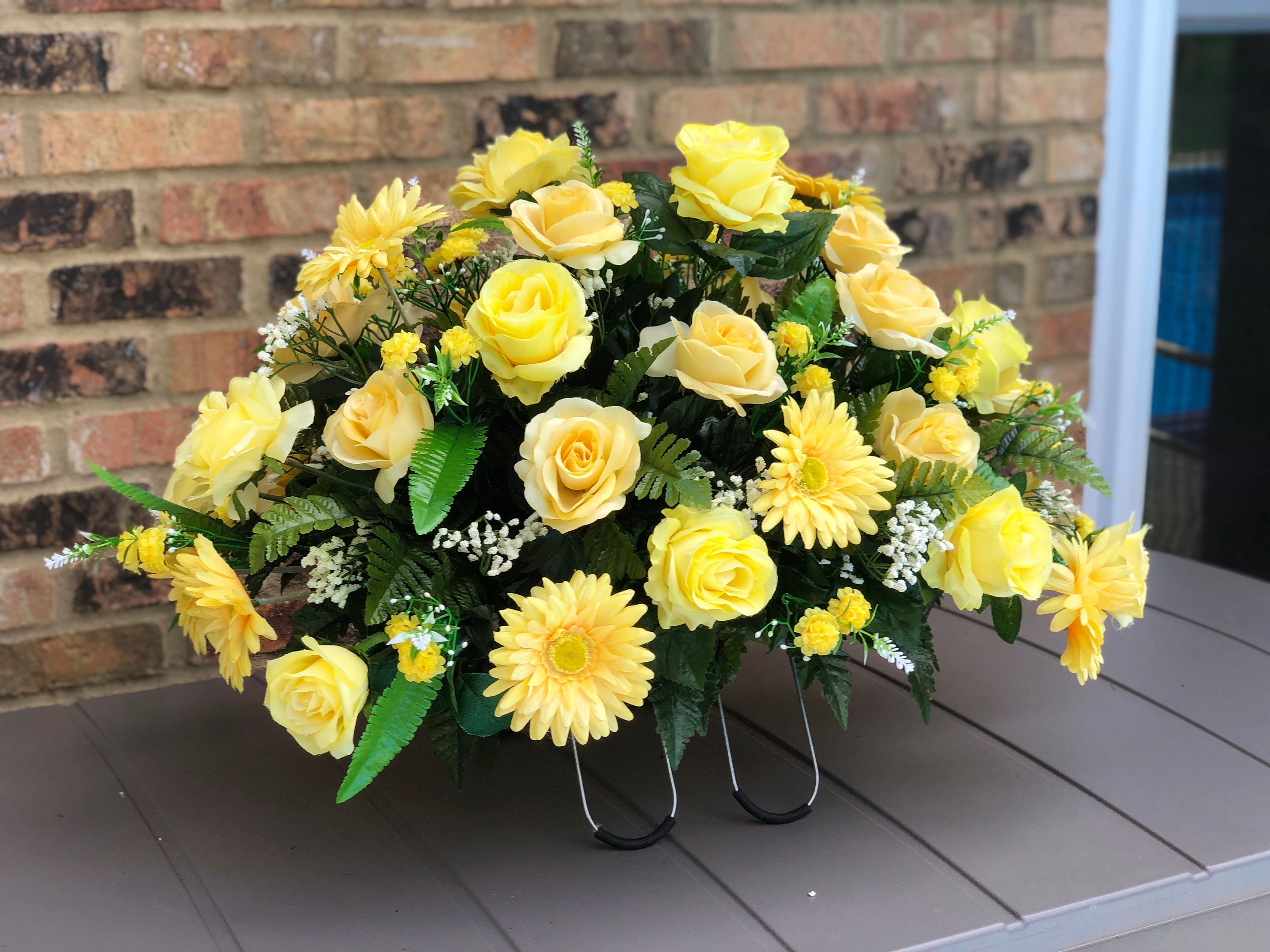 Headstone Saddle Arrangement Cemetery Floral Headstone Flower Gravestone Flower Grave Saddle Etsy