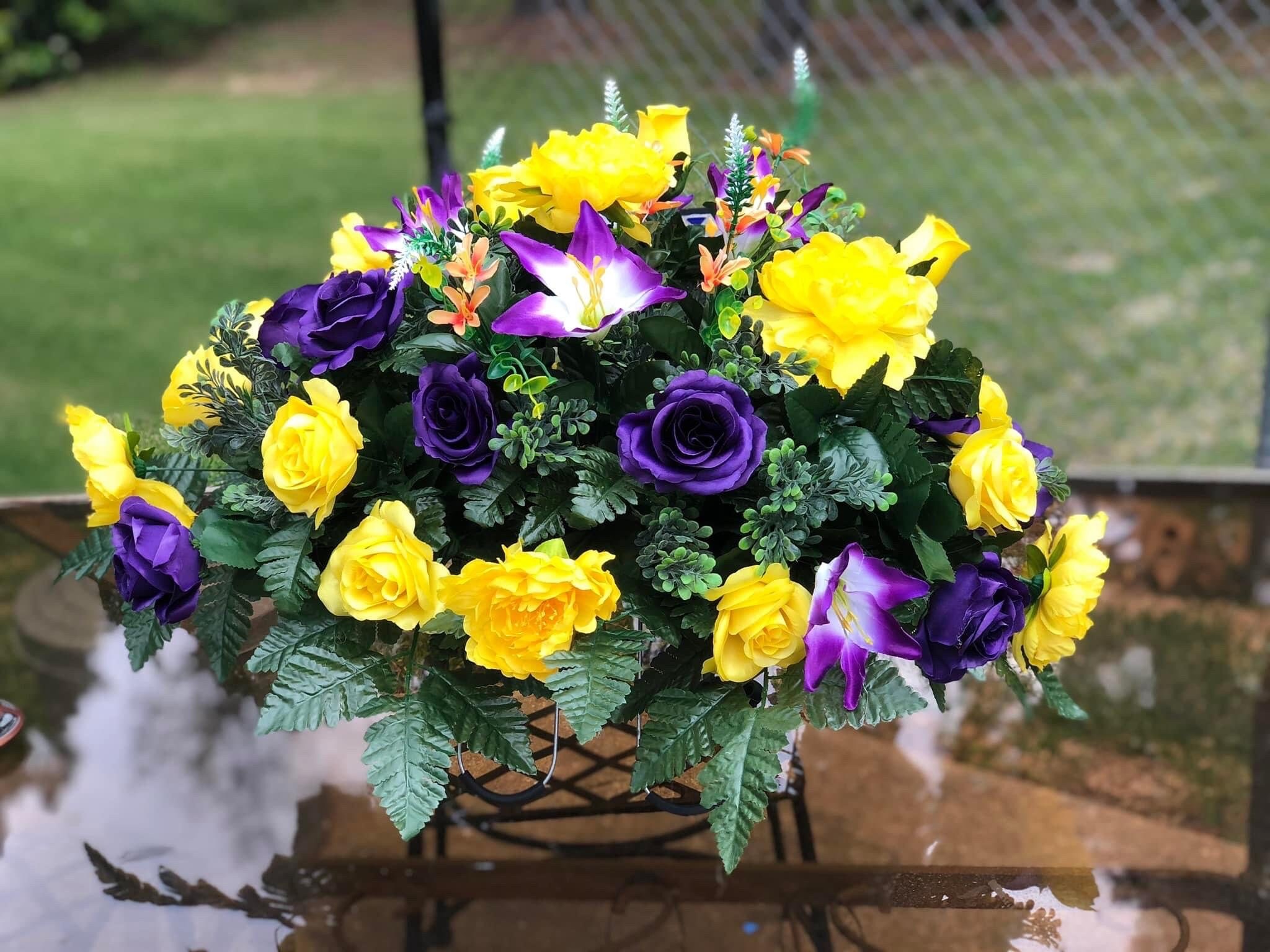 Headstone Saddle Arrangement Cemetery Floral Headstone Flower Gravestone Flower Grave Saddle Etsy