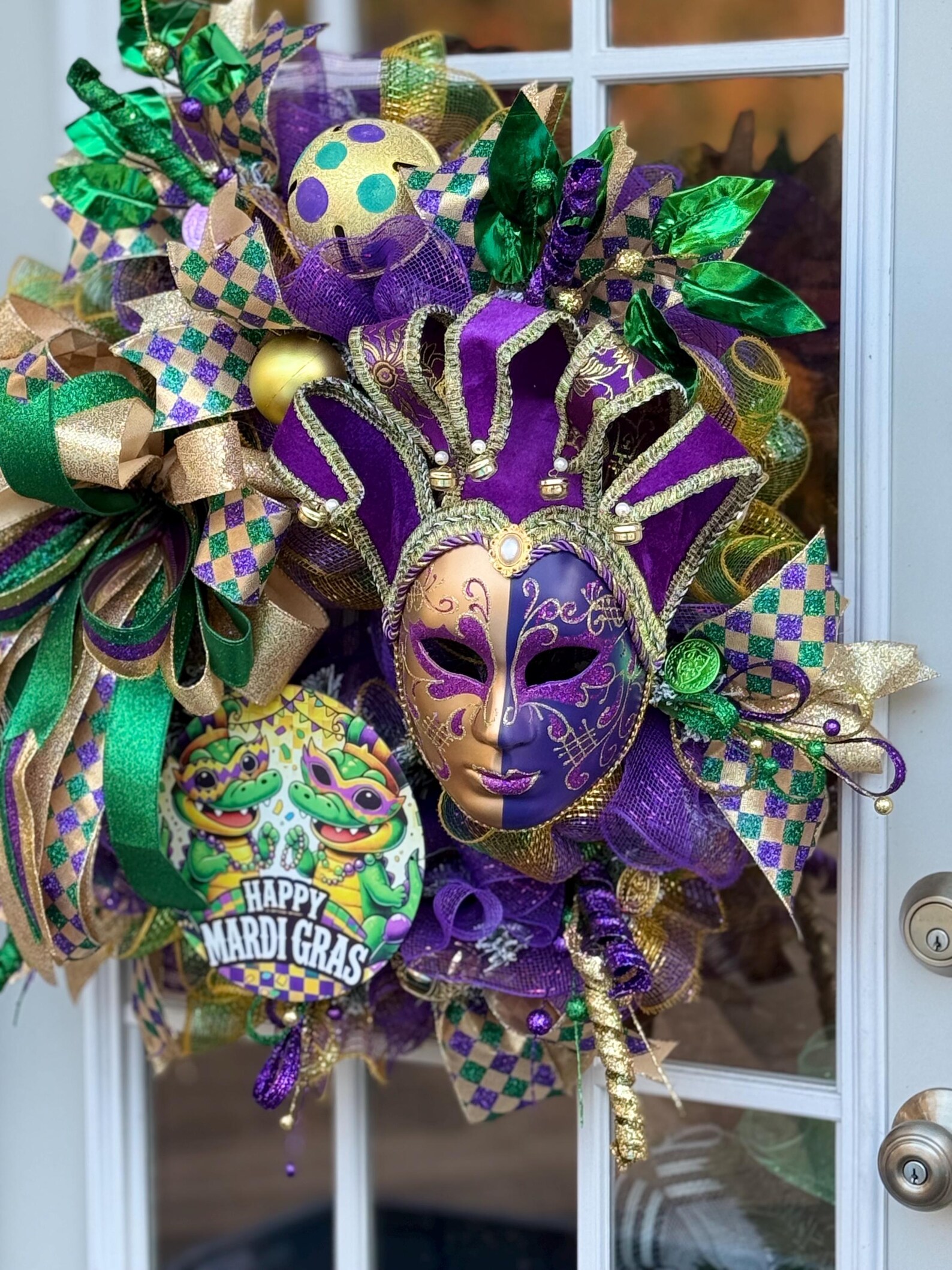 Mardi Gras Front Door Decor, Crawfish Door Wreath, Harlequin Decor, New