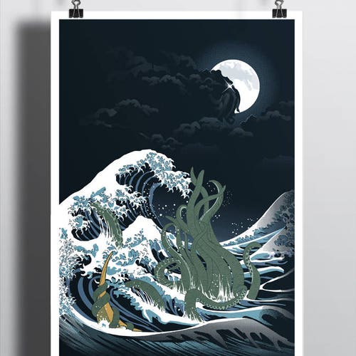 The Wave Of R Lyeh Poster H P Lovecraft Print Cthulhu Etsy