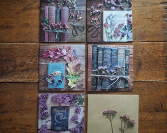 5 pack vintage book and flower themed greetings cards #2