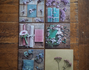 5 paquets de livres vintage et de cartes de vœux sur le thème des fleurs #3