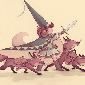 Little Wizard and Foxes 13x13 Print