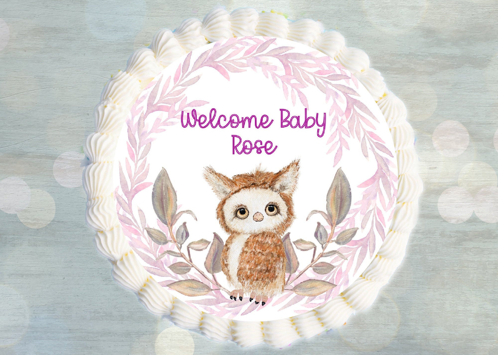 CUTE BABY OWL PERSONALISED BIRTHDAY PRECUT EDIBLE CAKE TOPPER 7.5 INCH J1916 