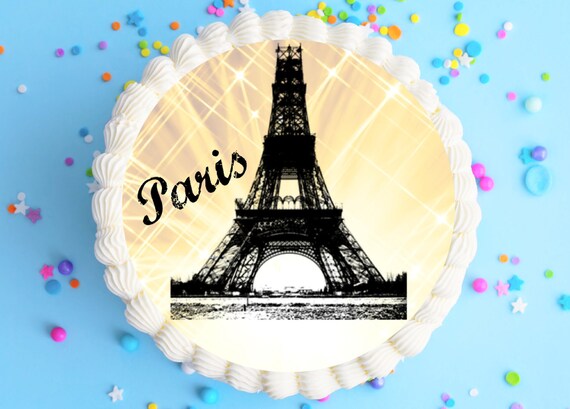 Paris Birthday Cake topper Edible paper sugar sheet cupcakes picture  sticker