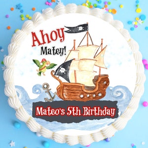 Pirate Ship Cake TOPPER, Pirate themed Edible Cookie Image, Pirate Birthday Cake, Pirate Themed Cupcake topper, Pirate Treasure Map Cake