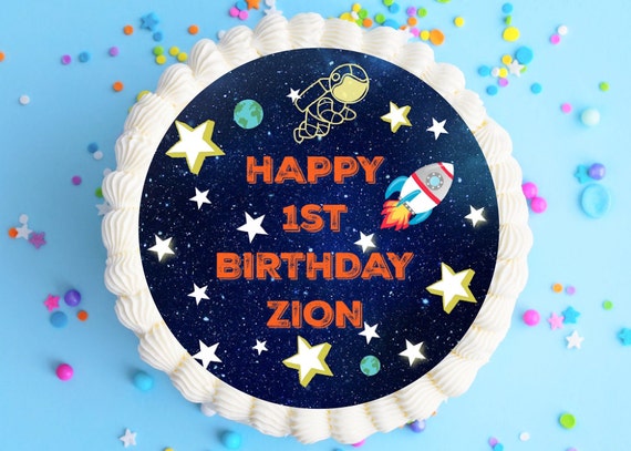 Happy Birthday Outer Space Planet Rocket Stars Edible Cake Topper Imag – A  Birthday Place