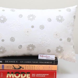 Haute Couture Embroidered white Linen pillow, Designer floral embroidery pillow handcrafted in Germany