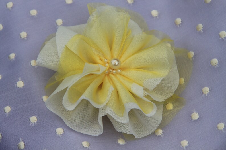 Hair Flower Wedding Clip, Bridal Flower Hair Clip, Chiffon Flower Hair, Flower Brooch Pin, White Flower Brooch Fabric, Wedding Hair Flower image 2