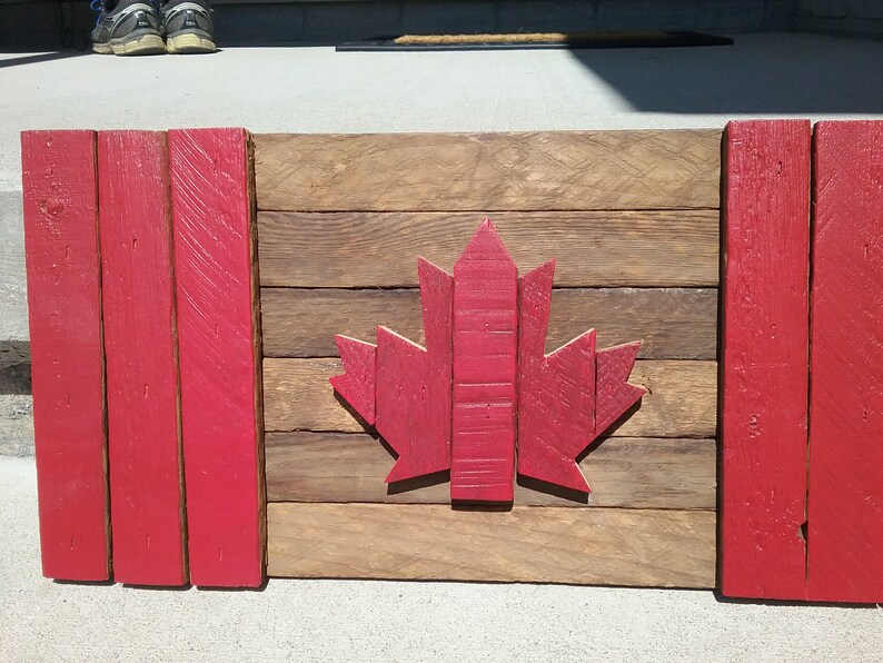 Small Canada Wood Flag Woodwork Reclaimed Wood Canadian Flag Cottage