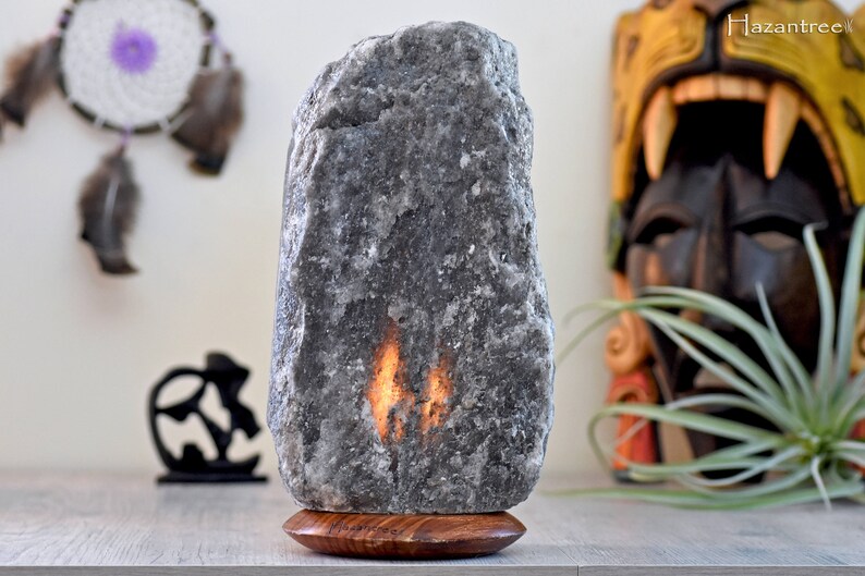 Flat Shipping Himalayan Salt Lamp Gift for her 10-15 Lbs 100/% Natural Rock Salt Lamp on Rosewood base Rare Caviar Gray Holiday Decor