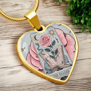 Leser Tarot Karte Herz Halskette - Bibliothekar Geschenk - Bücherwurm Halskette -Handmade Buchliebhaber Halskette - Buchliebhaber Geschenk