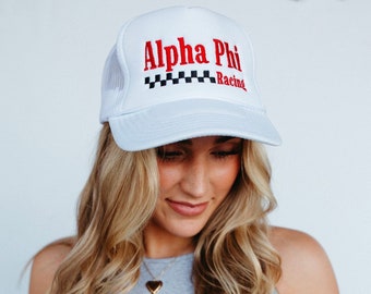 Casquette trucker brodée Sorority, casquette blanche style course