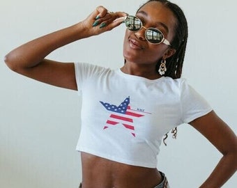 Stars and Stripes Crop Top / White Sorority Tee / White Sorority T-Shirt / White Sorority Shirt / Sorority Apparel / Greek Apparel