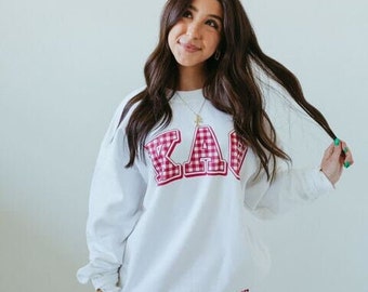 Greek Gingham Crewneck / White Sorority Crewneck / White Sorority Sweatshirt / Sorority Apparel / Greek Apparel