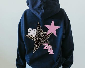 Navy Leopard Star Hoodie / Navy Sorority Hoodie / Navy Sorority Sweatshirt / Sorority Apparel / Greek Apparel