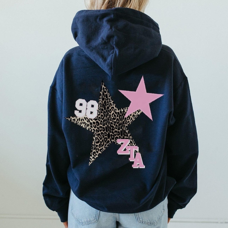 Navy Leopard Star Hoodie / Navy Sorority Hoodie / Navy Sorority Sweatshirt / Sorority Apparel / Greek Apparel image 1