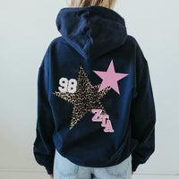 Navy Leopard Star Hoodie / Navy Sorority Hoodie / Navy Sorority Sweatshirt / Sorority Apparel / Greek Apparel
