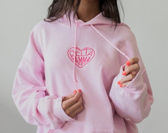 Pink on Pink Embroidered Heart Hoodie / Pink Sorority Hoodie / Pink Sorority Sweatshirt / Sorority Apparel / Greek Apparel