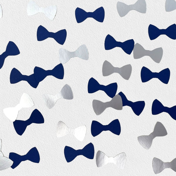 Bowtie Confetti - Silver and Navy Bowtie Confetti - Little Man Confetti - Boy Baby Shower Decor - Silver and Navy Baby Shower - 200 pieces