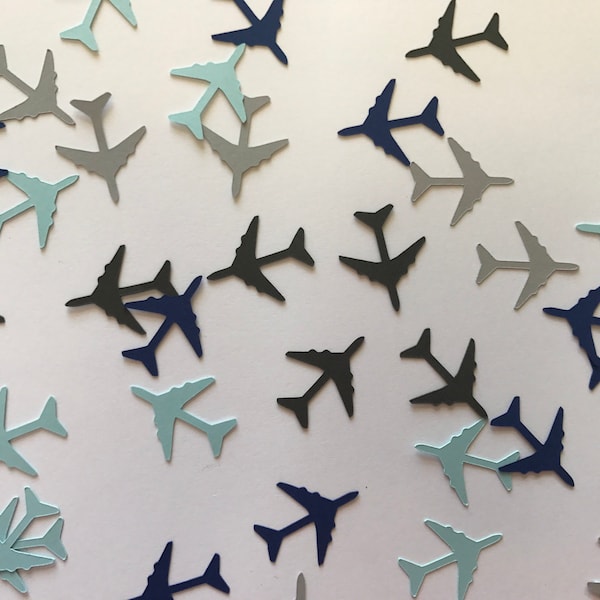 Blue and Grey Airplane Confetti - Airplane Birthday Party Decor - Time Flies Party - Boy's First Birthday Party - Airplane Decor -100 pieces